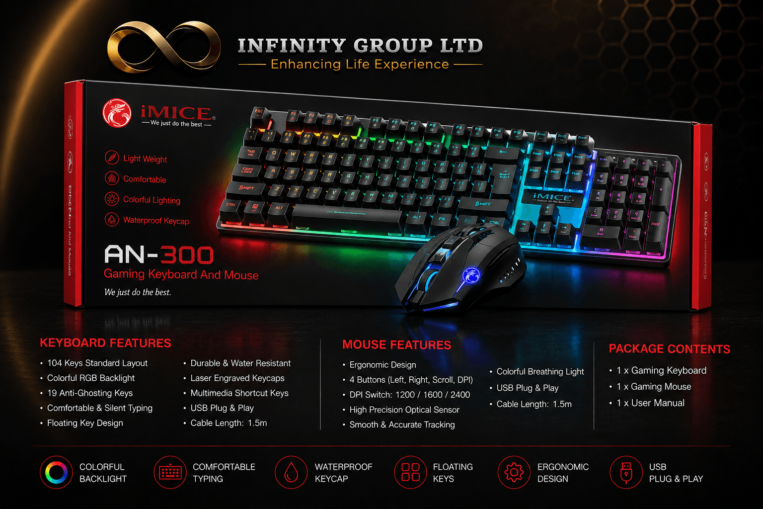 AN-300 Gaming Keyboard & Mouse Combo | RGB Backlit | Wired Gaming Set