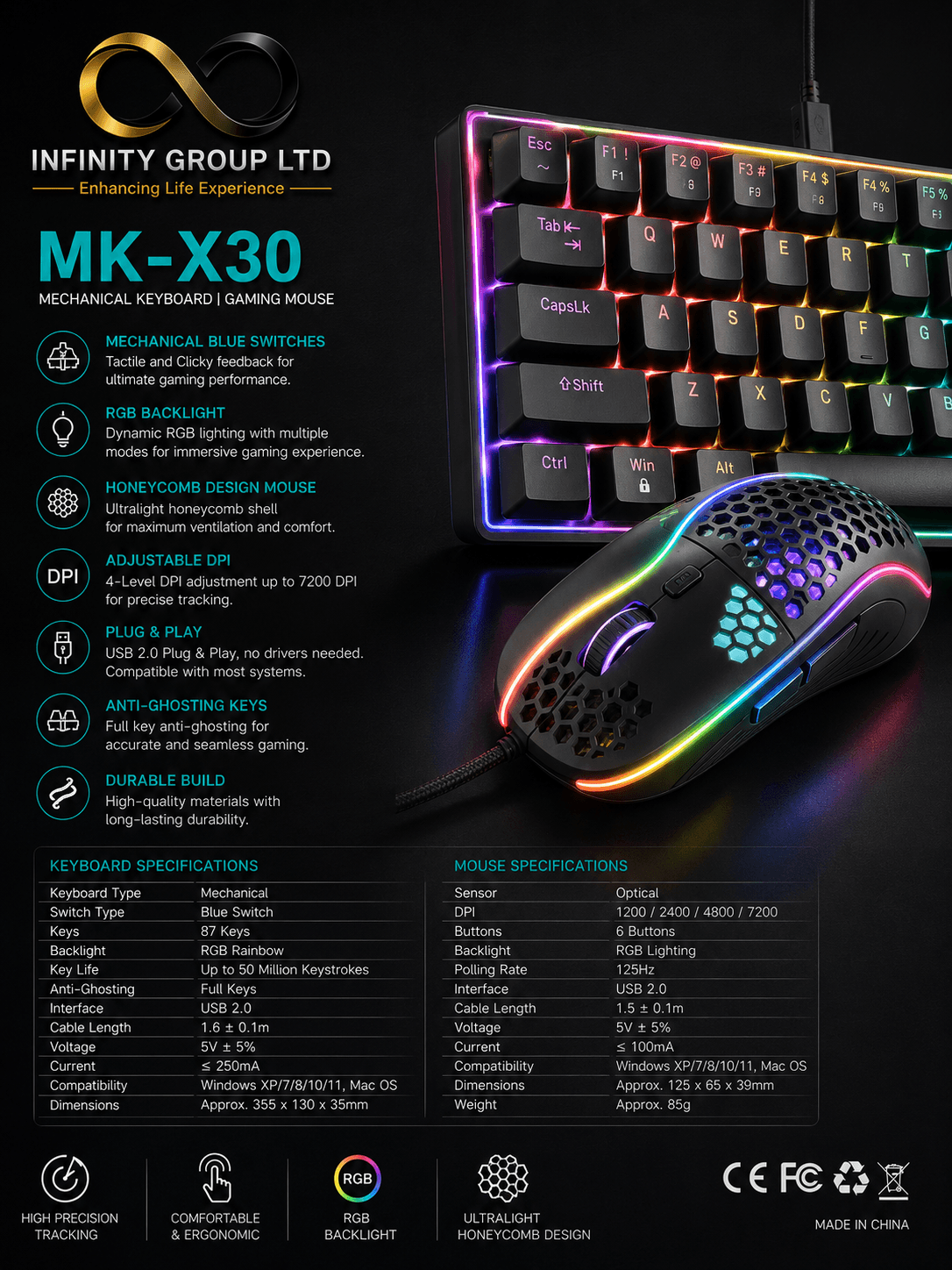 Gaming Wired Mechanical Keyboard & Mouse Combo | RGB Backlit | MK-X30